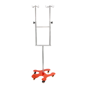 پایه سرم اینفیوژن پمپ MT37 با بدنه استیل و پایه پازلی قرمز رنگ مخصوص بیمارستان